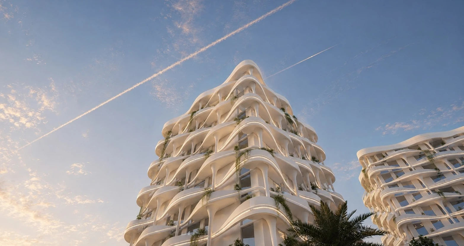 Al Yazan residences against the evening sky