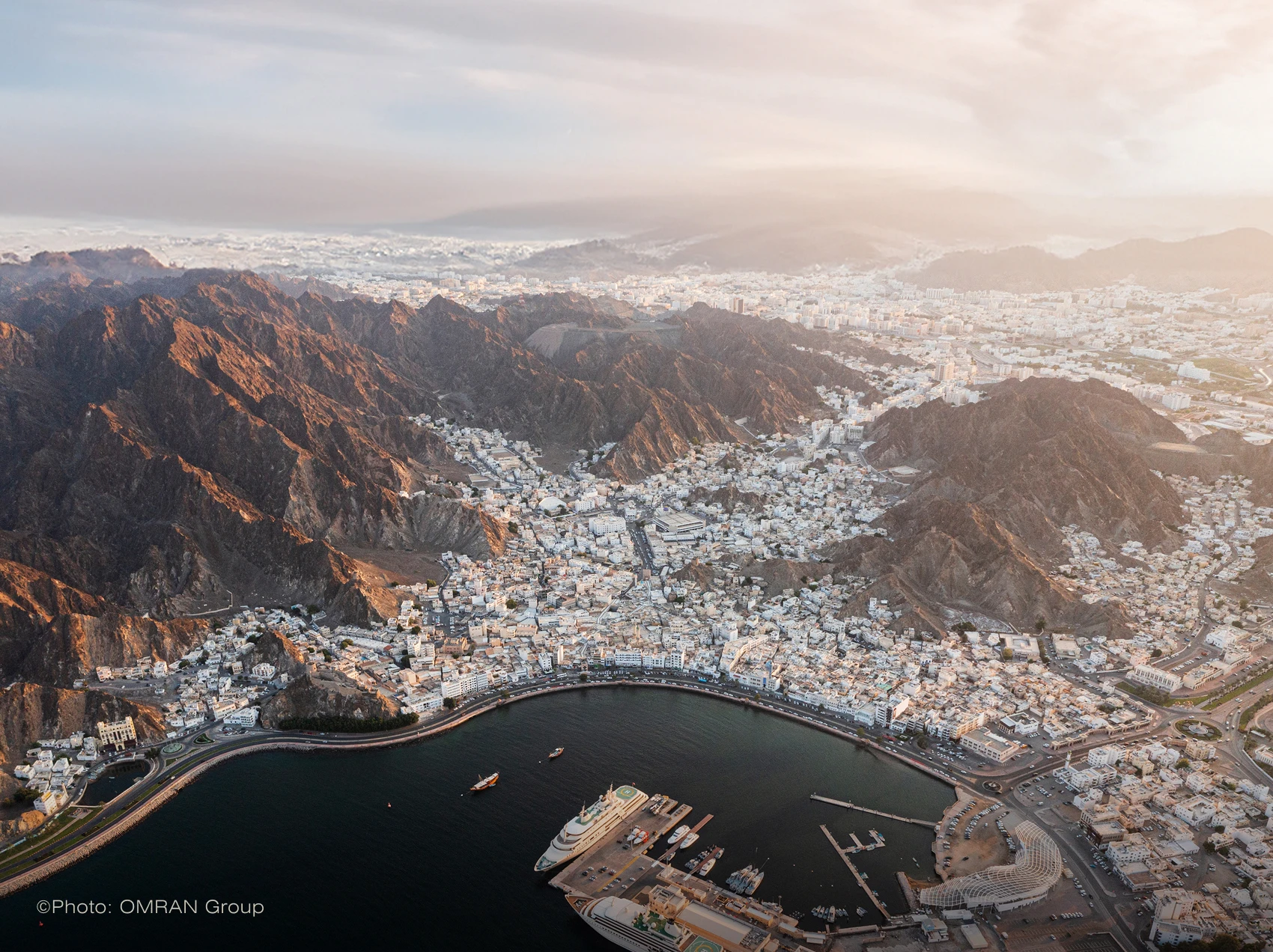 Aerial view of Muttrah and its waterfront in Oman